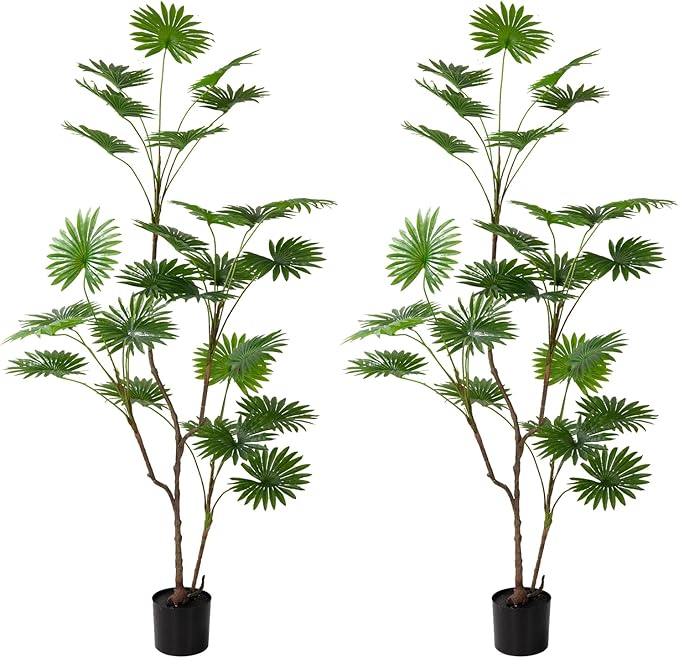 Metach transforms Your Space with Our Large Fake Palm Trees - Tall and Lush Betel nut Trees Both Indoors and Outdoors! Light Colored Artificial Palm Tree, Creating a Tropical Atmosphere 2-Piece Set