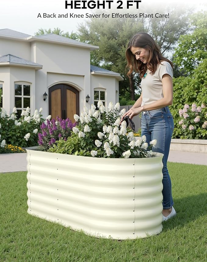 4x2x2ft Galvanized Raised Garden Bed, Durable Outdoor Planter Box, Spacious Raised Bed Ideal for Growing Vegetables, Fruits, and Flowers, Easy Assembly, Beige