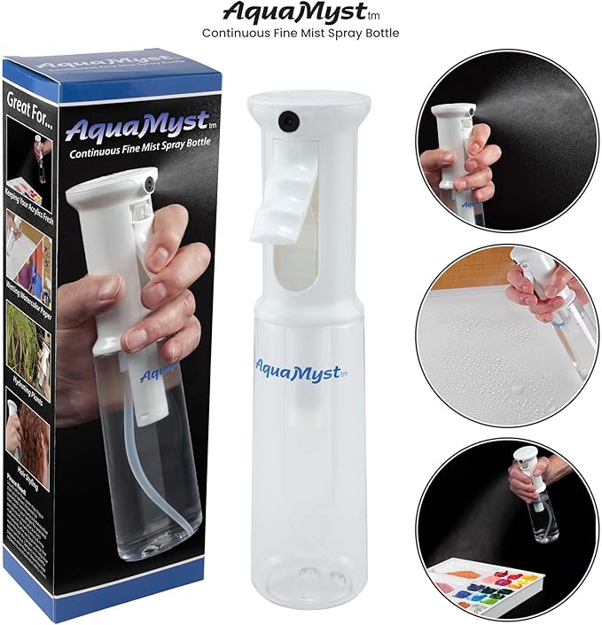 Creative Mark AquaMyst 300 ml Continuous Mist Spray Bottle - 2-Pack - Ergonomic Plant Mister - Water Mister Spray Bottle w/Pre-Compression Technology, Drip-Free 0.3 mm Nozzle, Clear 10.14 oz Bottles