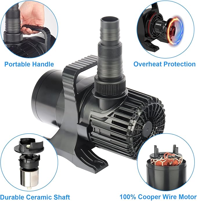 OYO WATER Outdoor Large 6900gph-320W 32.8FT Pond Water-fall & Kio Fish Fountain-s & Garden Pump Submersible IPX8: Long 32.8FT Cord Smart-er & Quieter Duck & Yard&Patio Ponds Pumps, 1 Barrier Pump Bag
