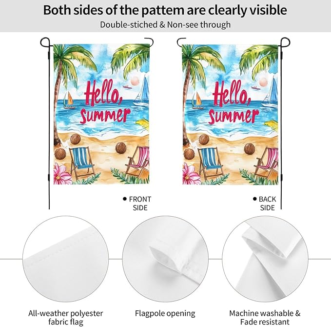 Beach Time Garden Flag 12x18 Inch Double Sided All-Weather Polyester Outdoor Flag For Patio Lawn Yard And Garden Welcome Decor