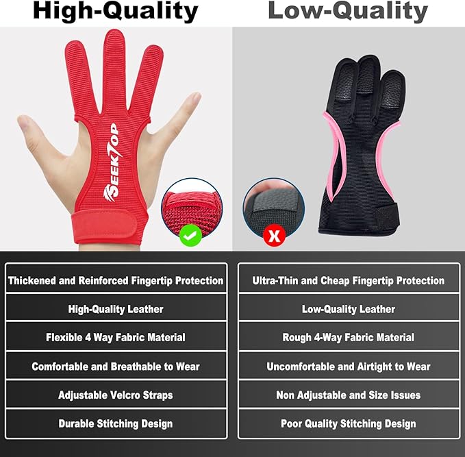 Seektop Archery Gloves Shooting Hunting Leather Three Finger Protector for Youth Adult Beginner
