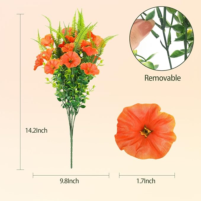 HIAGROW Artificial Fall Flowers for Outdoors 12 Bundles Fake Mums Petunias Flowers UV Resistant Shrubs Plants with Fern for Indoor Outside Hanging Planters Home Garden Autumn Thanksgiving Decorations