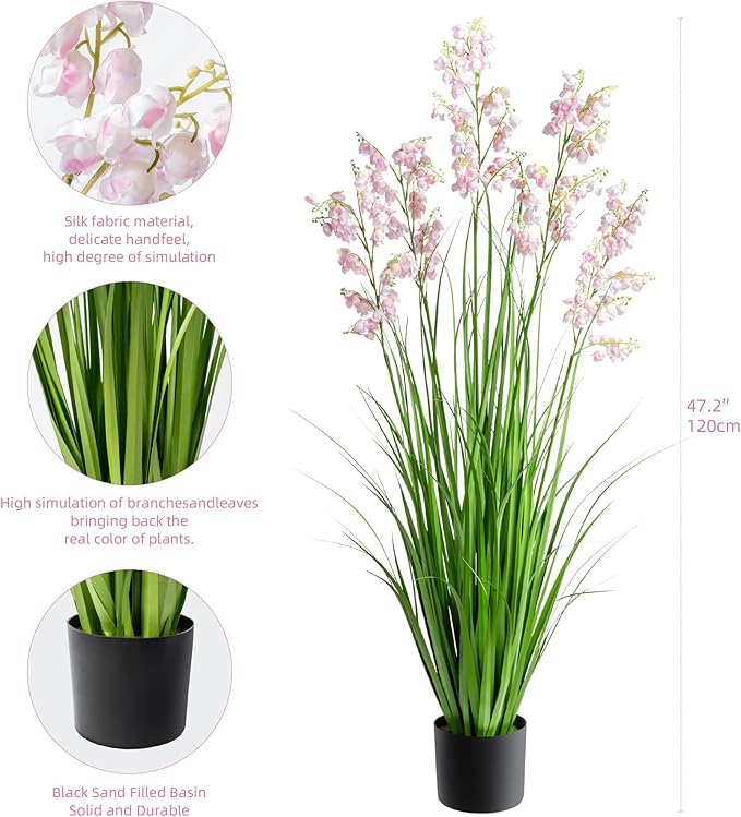 Ttranewsoo Green Onions Home Decor Fake Plants Lily of The Valley Snake Plant Home DéCor Accents Artificial Grass Room Decor Artificial Plants Indoor Artificial Grass 47" 2PCS（Pink）