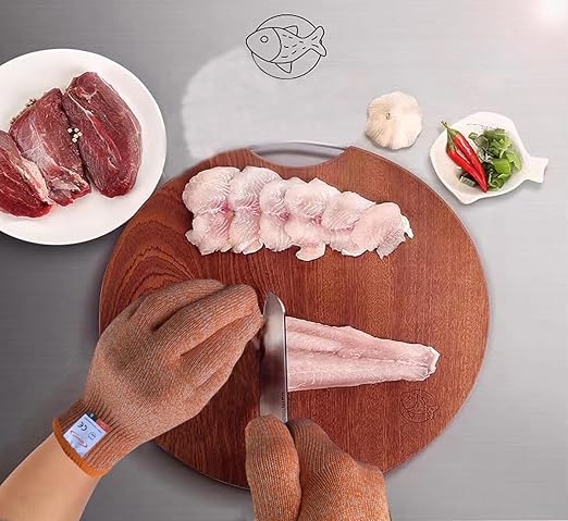 Cutting Gloves, 2 Pairs of Cut Resistant Gloves Food Grade, Cut Resistant Gloves for Kitchen, Oyster Shucking, Fish Fillet Processing, Carving Wood and Gardening(Large-Orange)