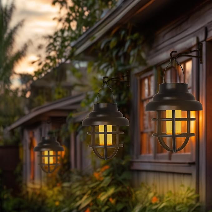 Solar Lantern Outdoor Hanging Lights,2Pack Garden Waterproof Decorative Solar Powered LED Landscape Lanterns with Retro Design for Patio,Yard and Pathway Holiday Decor for Women Mom