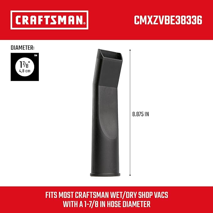 CRAFTSMAN CMXZVBE38336 1-7/8 in. LED Lighted Car Nozzle Wet Dry Vac Attachment, Industrial-Grade Shop Vacuum Accessory for Illuminating Dark Areas While Cleaning, Fits 1-7/8 in. Hose Diameter