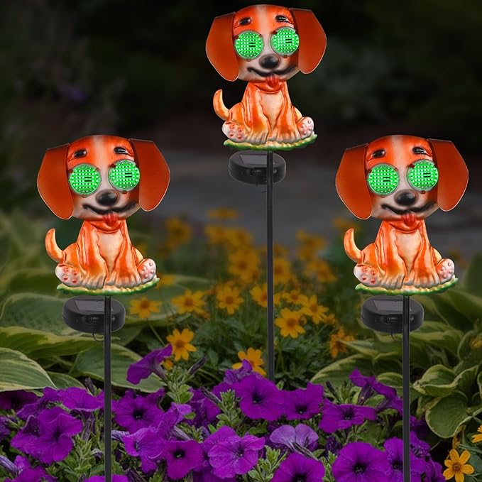 Dog Solar Garden Stakes with Cute Moving Eyeball Lights for Outdoor Yard Patio Decor, 39.3" Dog Solar Lights Outdoor Metal Garden Decor for Outside
