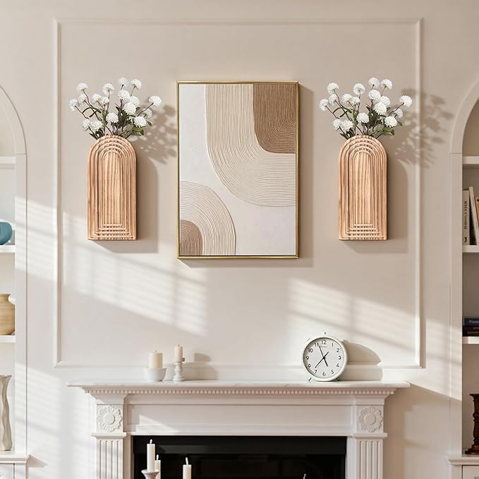 Wooden Wall Vase Set of 2, Wall Hanging Planter Modern Farmhouse Wall Decor for Boho Wall Decor for Indoor Entryway Hallway Bathroom Living Room Dining Room