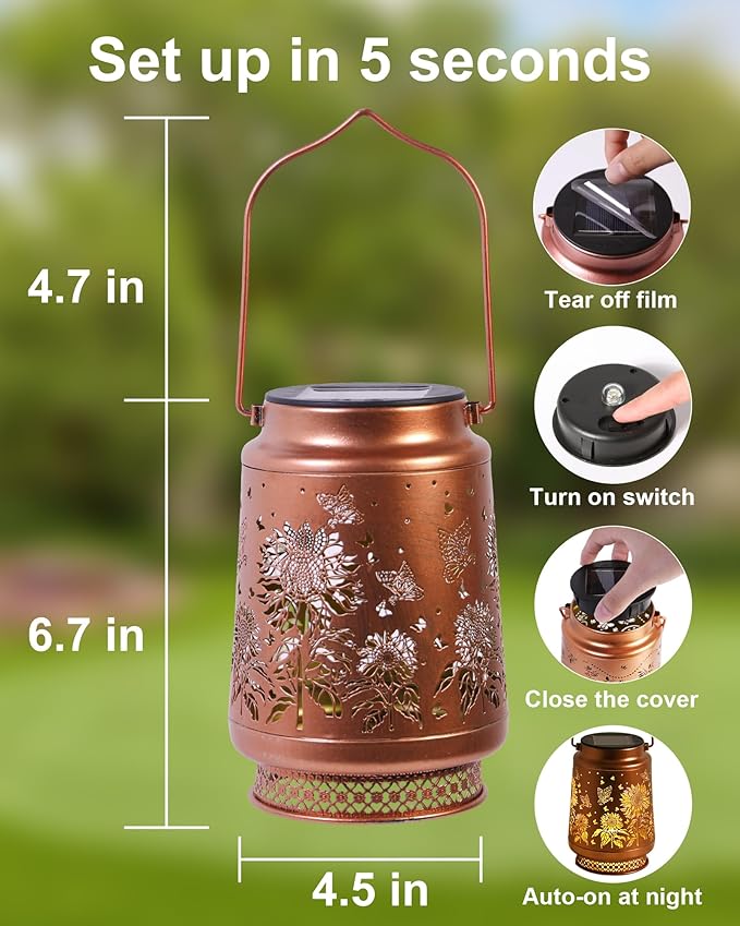 Sunflower Gifts for Women Sunflower Solar Lantern Birthday Gifts Mothers Day Gifts for Mom Grandma Sister Friend Garden Decor Metal Solar Hanging Lights Outside Decor for Yard Patio Porch Landscape