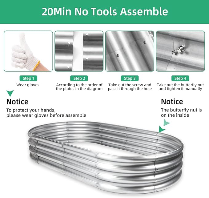 Thickening Galvanized Raised Garden Bed Kit, Tools Free Assembly Planter Box for Outdoor, Oval Larger Space Garden Bed Planter for Herbs, Vegetables, Fruits (Silvery, 6X3X1)