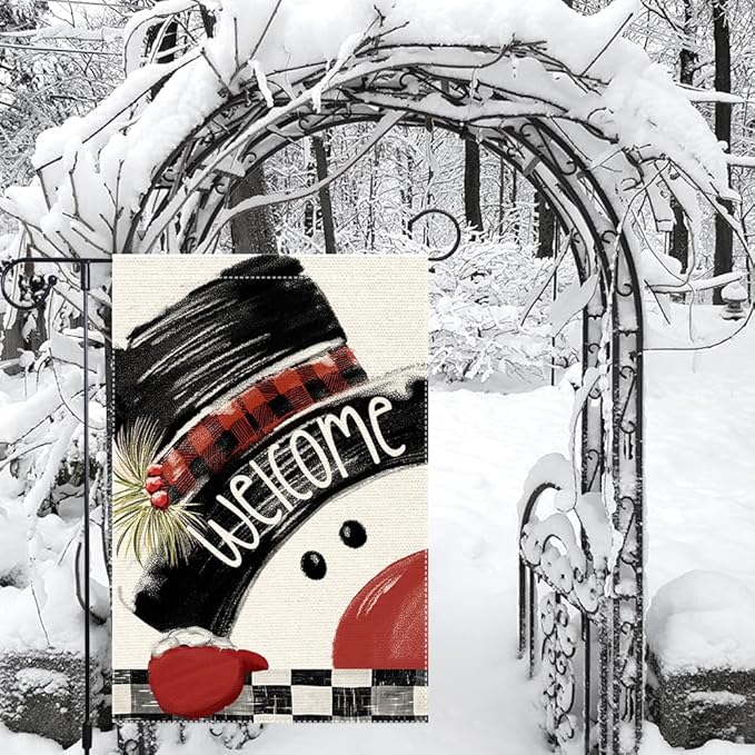 Snowman Cardinal Hello Winter Garden Flag 12x18 Inch Double Sided, Winter Holiday Yard Outdoor Flag