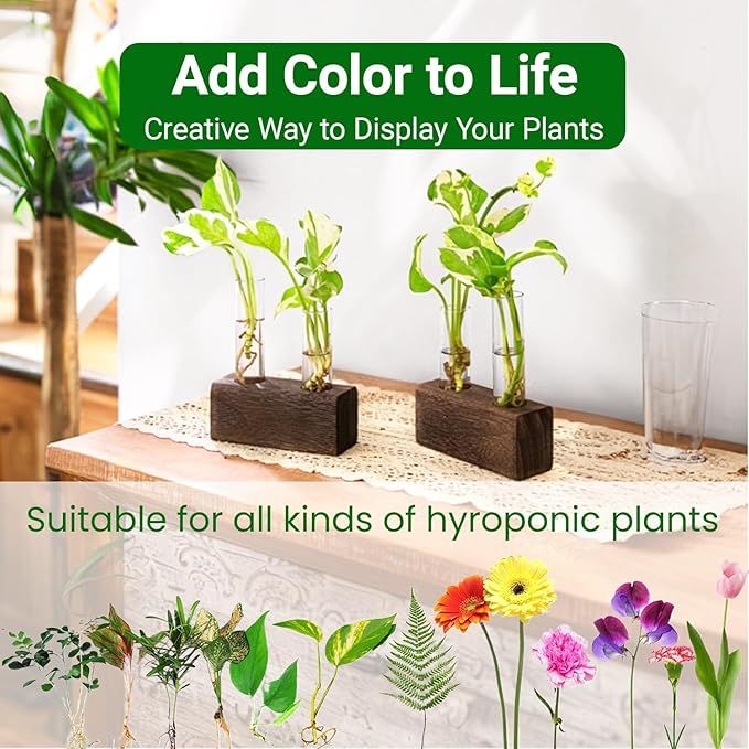 Propagation Station, Plants Terrarium, Plants Lover Gifts for Women,Plant Cutting Holder Home décor,Gifts for Women,House Warming New Home-4 Tubes-Brown