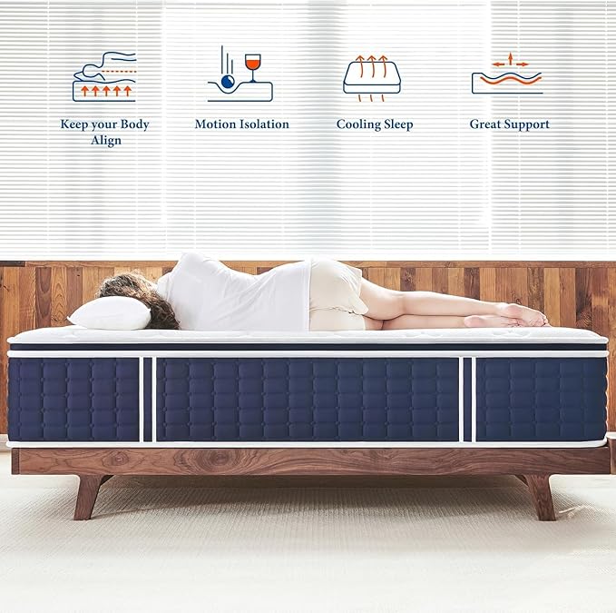 Coolvie King Size Mattress 14 Inch for Back Pain, Cooling Hybrid King Mattress in a Box, Certified Memory Foams & Fabric, Pressure Relief with Medium Firm Support, Pocket Spring for Motion Isolation