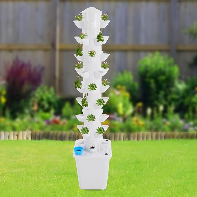 Hydroponic Growing System, 45-Plant Vegetable Planter Tower Outdoor Indoor Garden Vertical Planter Germination Kit with Water Pump & Intelligent Water Circulation for Gardening Lover