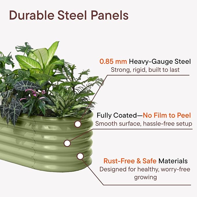 2-Pack Galvanized Raised Garden Bed 10x2x1 | 8x4x1 ft, 12" Tall Metal Planter Box for Outdoor Plants, Modular Raised Flower Bed Rust Resistant Coating, Long Planter for Vegetable - Sand Beige