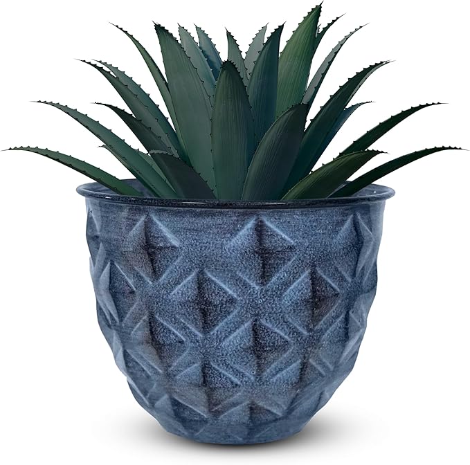 Headwind Glazed Ironstone Diamonte Collection – Capri Blue 6-Inch Decorative Plant Pot, Indoor & Outdoor, Vintage Diamond-Textured, Lightweight & Weather-Resistant for Garden Use by Robert Allen