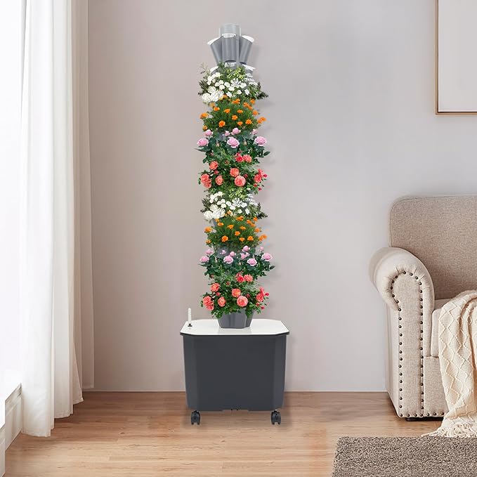 Hydroponic Growing System, 50-Plant Vegetable Planter Tower with Wheels, Outdoor Indoor Garden Vertical Planter Germination Kit with Water Pump, Intelligent Water Circulation & Timer Function