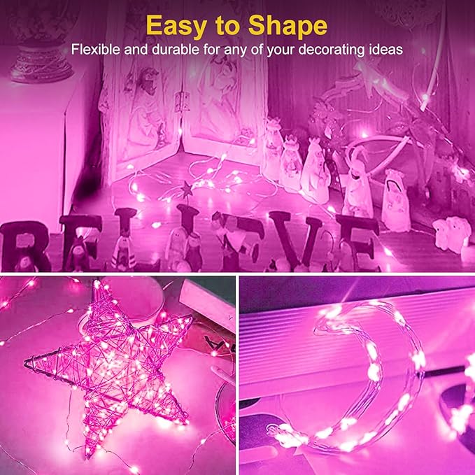 btfarm Valentine's Day 30 Pack Pink Fairy Lights Battery Operated 3 Modes, 7ft 20 Led Twinkle String Lights Waterproof, Bulk Small Mini Light for Mason Jars Christmas Vases Wedding Table Decorations
