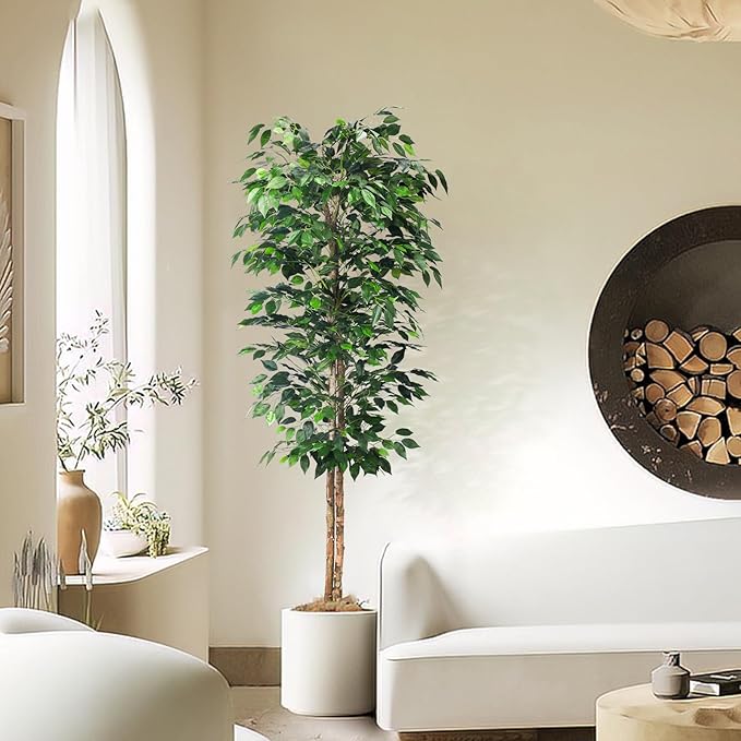 HAIHONG 1Pack 6FT Artificial Ficus Tree with Realistic Leaves and Natural Trunk, Faux Ficus Tree with Sturdy Plastic Nursery Pot, Fake Ficus Tree for Office Home Farmhouse for Indoor Outdoor Decor