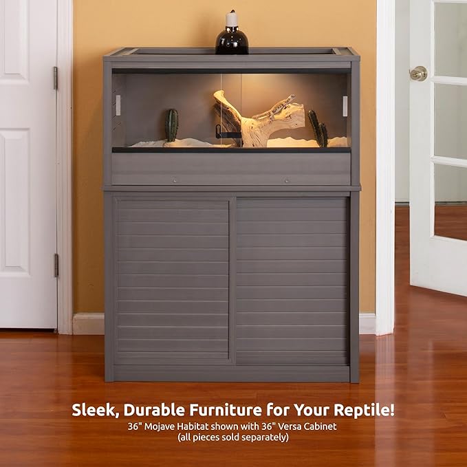 New Age Pet ECOFLEX 36" Wide Medium Reptile Habitat, Mojave Lounge for Snakes, Tortoises & Lizards in Maple, Black & Grey, Easy Assembly, Sliding Glass Doors & Mesh Top