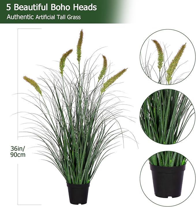 Ttranewsoo Green Onions Fake Plants,Artificial Plants Indoor, Fake Grass Decor Green Plant Fake Outdoor Flowers Fake Succulents,Artificial Tall Grass Plants with Pots House Decorative(36“ 1 Pack)
