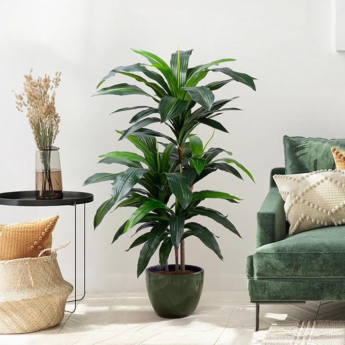 Yepdin Artificial Dracaena Tree 4FT, Fake Tree with Plastic Pot, Fake Tropical Yucca Floor Plant, Lifelike Foliage and Branches, Artificial Plants Indoor for Home Office Living Room Decor Indoor