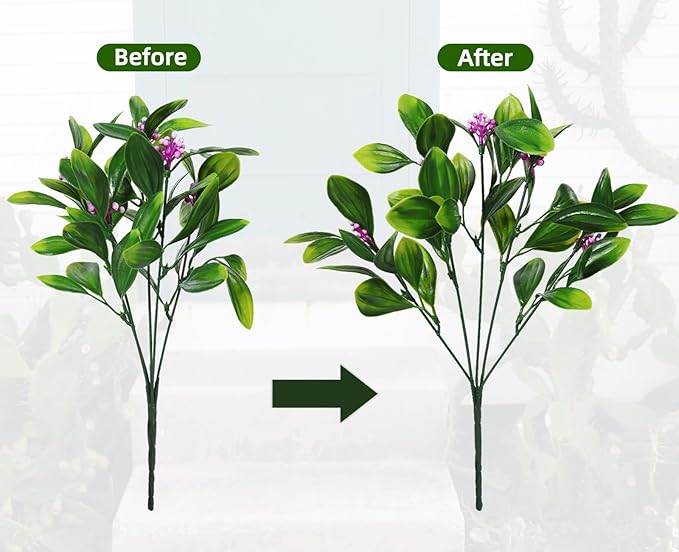 RECUTMS Artificial Shrubs Plastic Plants Fake Grass Leaves Bean Flowers Simulation Greenery Bushes Indoor Outdoor Home Garden Yard Veranda Office Planter Filler Wedding Decoration 10 Pcs (Fuchsia)