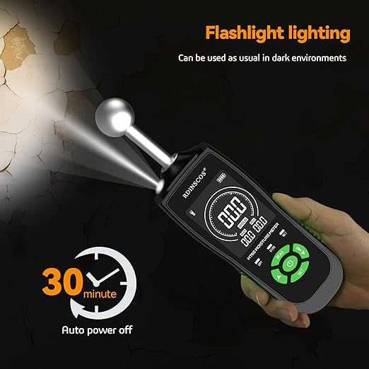 RDINSCOS Pinless Moisture Meter with Ball Sensor – Digital Moisture Detector for Walls, Wood, Drywall, Concrete – Non-Destructive Scanner with LED Flashlight & Custom Alerts