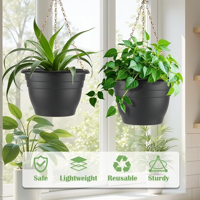 RooTrimmer Plant Pots Indoor with Drainage, 3 Pack 11 Inch Plastic Pots for Plants（10 inch Inner Diameter）, Durable Plastic Flower Pots, Planters for Indoor Ourdoor Plants, Black