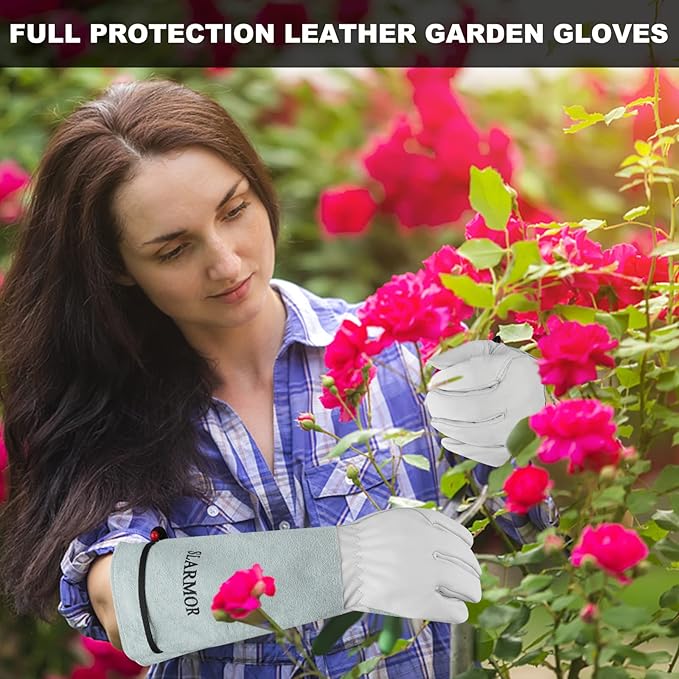 SLARMOR Long-Gardening-Gloves Women/Men-Thorn proof Rose Pruning Heavy Duty Gauntlet-L