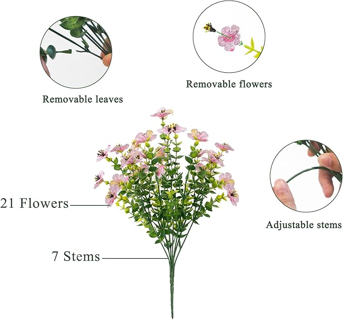 BCBLF Artificial Flowers for Outdoors, 12 Bundles Faux Outdoor Plants, Faux Fake Plants for Porch Patio Yard Planters, Outdoor Faux Flowers, White+Pink+Yellow+Orange+Blue+Red