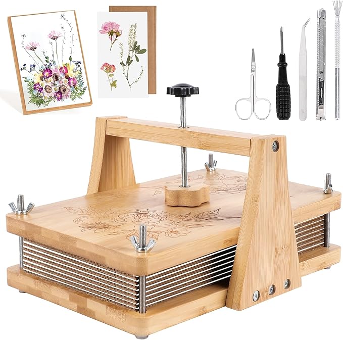 NIUGRECF 1Set Large Wooden Flower Press Kit - Even Pressure Flowers Pressed DIY Arts Set for Making Dried Flower/Plant（11in*7in）