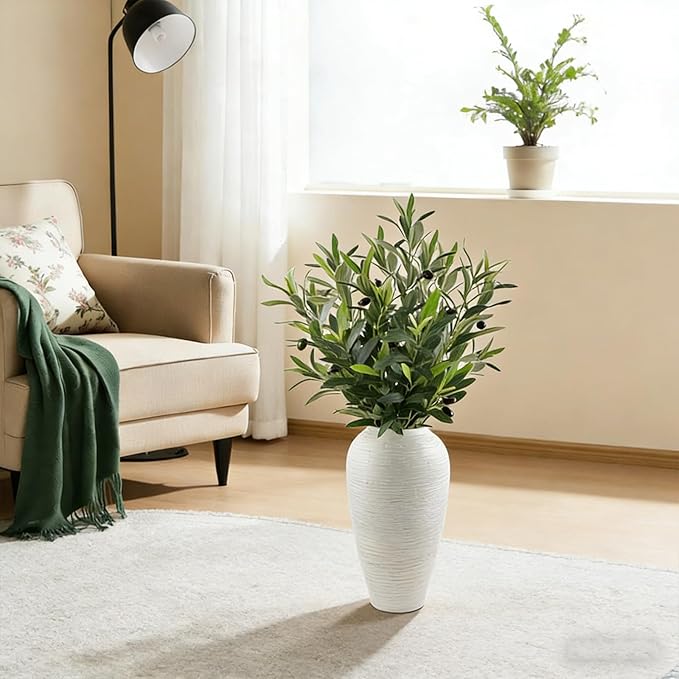 Abyjifar 8 Pcs Artificial Olive Branches for Vase, 22" Fake Greenery Olive Leaves Stems Faux Tabletop DIY Plants for Home Office Cafe Wedding Party Decor (4 Branches)