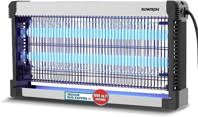 Flowtron Indoor Bug Zapper: 3000V Electric Insect Killer & Mosquito Trap - 1000 Sq Ft Coverage - 30W Dual UV Light Fly Zapper for Kitchen, Bedroom, RV & Restaurant - Safe Gnat & Moth Killer