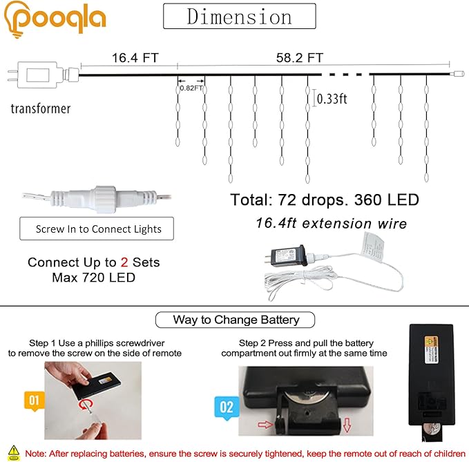 Pooqla Color Changing Icicle Lights with Remote, 35 Colors Christmas Icicle Lights, 360 LED 58.2FT RGB Waterproof Hanging String Lights for Roof Window Home Party Easter Valentines Outdoor Decor