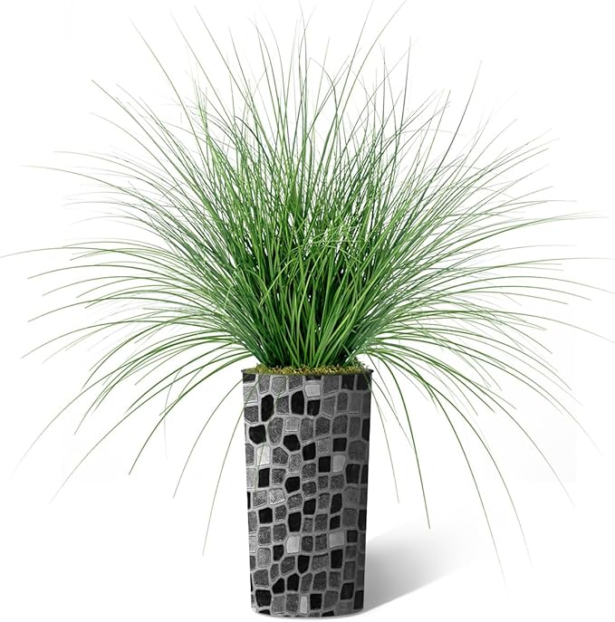 Artificial Tree in Modern Geometric Pattern Planter, Fake Onion Grass Silk Tree for Indoor and Outdoor Home Decoration - 55" Overall Tall (Plant Pot Plus Tree)