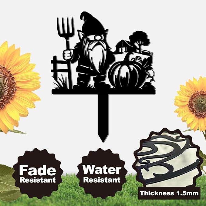 Magilab Personalized Iron Yard Stake - Christmas Cute Gnome Dwarves Decor, 8-Inch Black Metal Garden Sign for Outdoor (Style A)