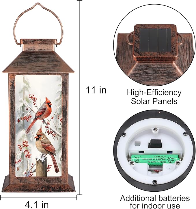 Solar Lanterns with Cardinal Theme Outdoor Waterproof Decorative Lights for Garden Birthday Gifts for Women, Mom, and Grandma Solar LED Hanging Lights for Yard, Patio, Lawn, and Porch(Snow Scene)
