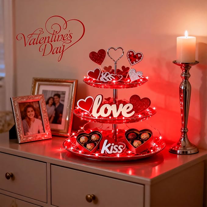 JMEXSUSS 4 Pack 50 LED Red Valentines Day Fairy Lights Battery Operated, 16.1ft Christmas Fairy Lights, Red String Lights for Bedroom Wedding Party Holiday Decorations