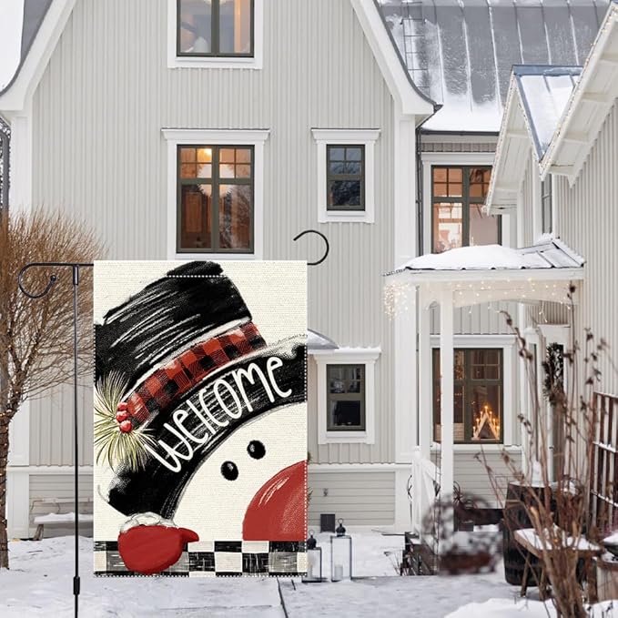 Snowman Cardinal Hello Winter Garden Flag 12x18 Inch Double Sided, Winter Holiday Yard Outdoor Flag