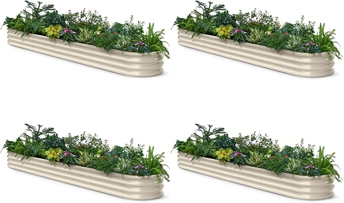 4-Pack Galvanized Raised Garden Bed 10x2x1 | 8x4x1 ft, 12" Tall Metal Planter Box for Outdoor Plants, Modular Raised Flower Bed Rust Resistant Coating, Long Planter for Vegetable - Sand Beige