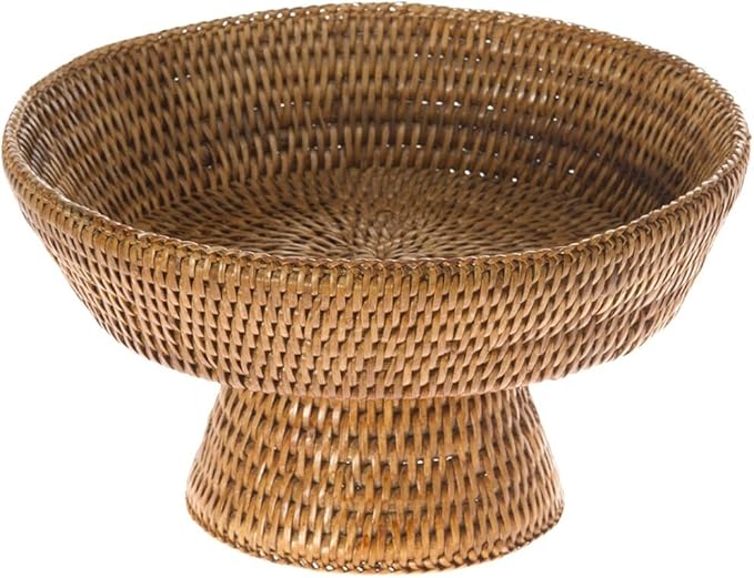 KOUBOO La Jolla Rattan Fruit Bowl, Decorative Kitchen Basket, Wicker Storage Bowl for Fruit, Vegetables, Modern Home Decor, Serving Platter, Small Scalloped Tray, Honey Brown
