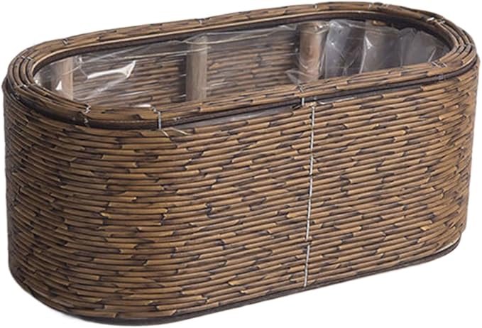 Rattan Flower Basket, Wicker Woven Planter with Plastics Liner, Hand Woven Basket Planter, Desktop Flower Pot for Bathrooms Kitchens Home Office