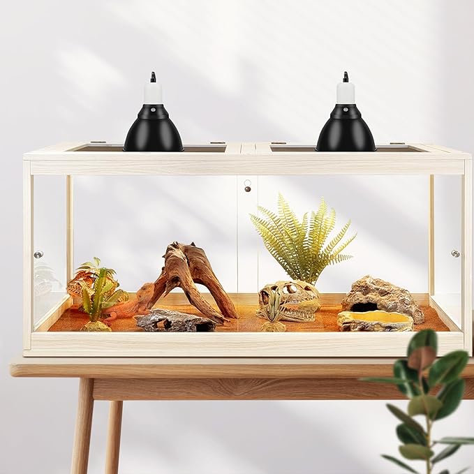 Prolee Tempered Glass Bearded Dragon Tank,Reptile Encloure and Snake Tank with Metal Mesh Roof Door,Locking Design Reptile Tank for Lizard,Gecko,Chameleon (Oak, 81 Gallon (48x20x20) Inch)