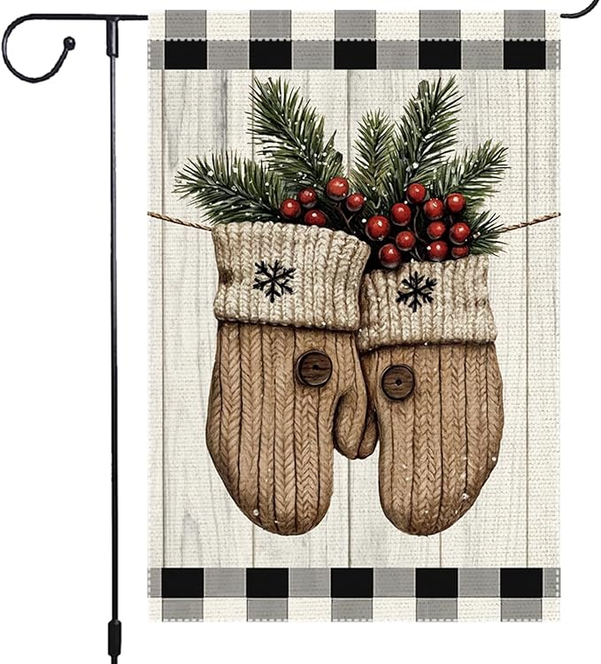 Christmas Garden Flag 12x18 Inch Double Sided Burlap with Mason Jar Winter Design, Perfect for Outdoor Holiday Yard Decoration