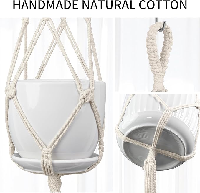 IDEEEPAN Macrame Plant Hanger - Fits 4 to 13 inches Pots for Indoor Outdoor, 34"/41"/46" 3 Sizes Set, Ivory (POTS NOT Included)