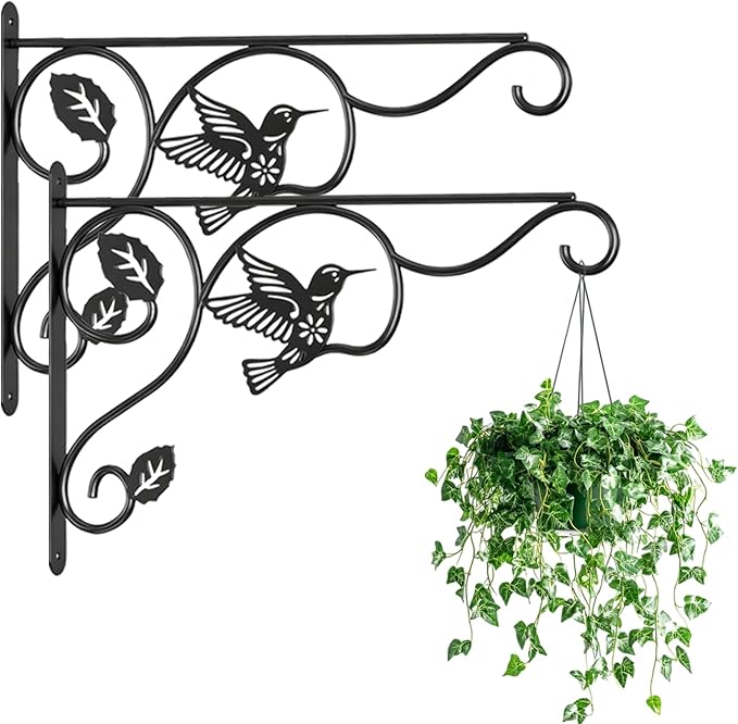 Aftermat 2 Packs Plant Hooks for Hanging, 12 Inch Indoor/Outdoor Metal Wall Black Hangers, Sturdy Plant Bracket for Planters, Wind Chimes, Lanterns, Bird Feeders, Garden, Home, Patio Decor
