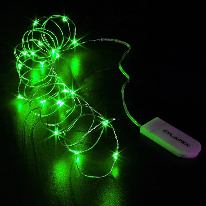 CYLAPEX 6 Pack Green Fairy Lights String Battery Operated Fairy Lights Firefly Lights LED Starry String Lights 7ft 20 LEDs Silvery Copper Wire for Christmas DIY Decoration Costume Wedding Party