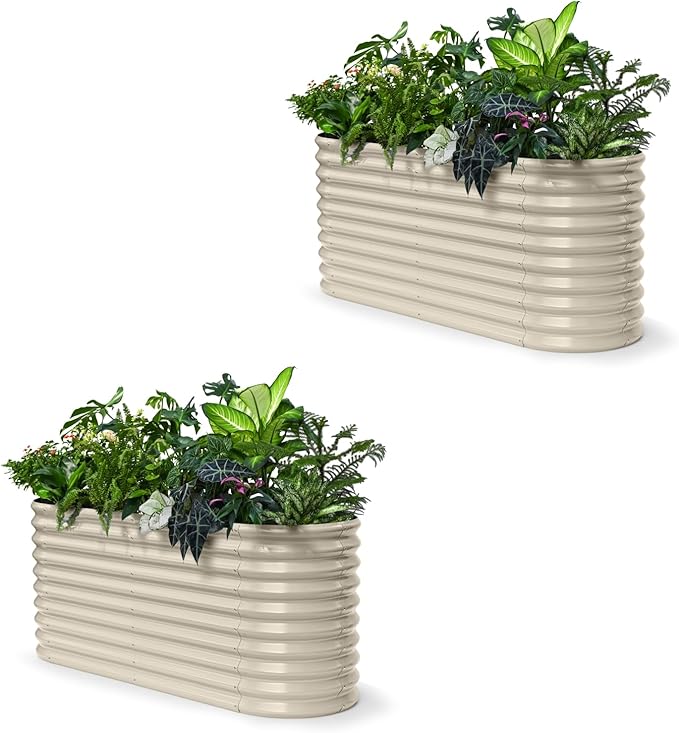 2-Pack 30" Extra Tall Galvanized Raised Garden Bed, 6x2x2.5 ft Metal Planters for Outdoor Plants, Heavy Duty Flower Bed for Vegetable, Garden Bed Outdoor Large Planter Box - Sand Beige